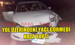 LAPTA - GİRNE YOLUNDA YOL ÜZERİNDEKİ YAĞI GÖRMEYEREK HAKİMİYETİNİ KAYBEDEN SÜRÜCÜ BARİYERE ÇARPTI