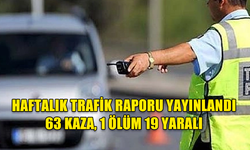 HAFTALIK TRAFİK RAPORU YAYINLANDI. 63 KAZA, 1 ÖLÜM 19 YARALI