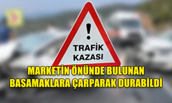 GİRNE'DE KORKUTAN KAZA.MARKETİN ÖNÜNDE BULUNAN BASAMAKLARA ÇARPARAK DURABİLDİ.