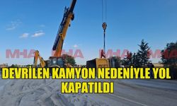 PİRHAN'DA DEVRİLEN KAMYON NEDENİYLE YOL KAPATILDI