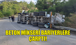 TRAFİK LEVHASI VE ÇELİK BARİYERLERE ÇARPAN BETON MİKSERİ YAN YATTI!