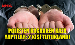 POLİSTEN KAÇTILAR, ARABAYLA KALDIRIMA ÇARPIP YAKALANDILAR