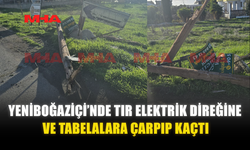 YENİBOĞAZİÇİ’NDE TIR ELEKTRİK DİREĞİNE VE TABELALARA ÇARPIP KAÇTI