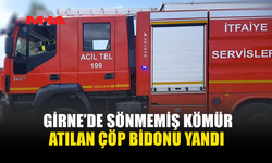 GİRNE’DE SÖNMEMİŞ KÖMÜR ATILAN ÇÖP BİDONU YANDI