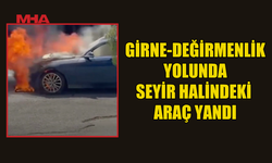 GİRNE-DEĞİRMENLİK YOLUNDA ARAÇ ALEVLERE TESLİM OLDU
