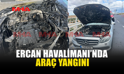 ERCAN HAVALİMANI'NDA SEYİR HALİNDEKİ ARAÇ ALEV ALDI