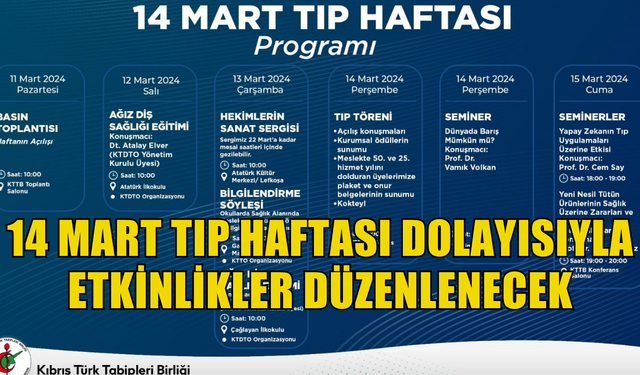 14 Mart Tıp Haftası dolayısıyla etkinlikler düzenlenecek