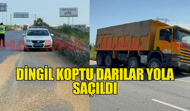 Kamyonun dingili kırıldı darılar yola saçıldı