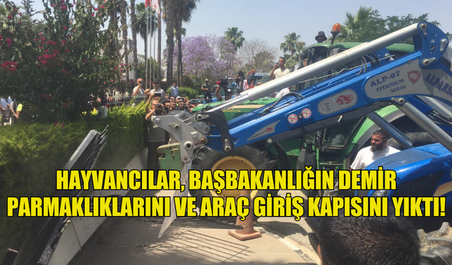 HAYVANCILAR, BAŞBAKANLIĞIN DEMİR PARMAKLIKLARINI VE ARAÇ GİRİŞ KAPISINI YIKTI