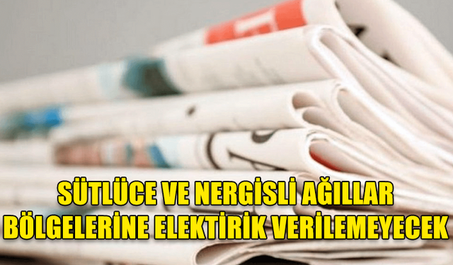 SÜTLÜCE VE NERGİSLİ AĞILLAR BÖLGELERİNE ELEKTİRİK VERİLEMEYECEK