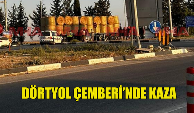 DÖRTYOL ÇEMBERİ'NDE DÖNÜŞ YAPAN TIR YANINDAKİ ARACI SIKIŞTIRDI