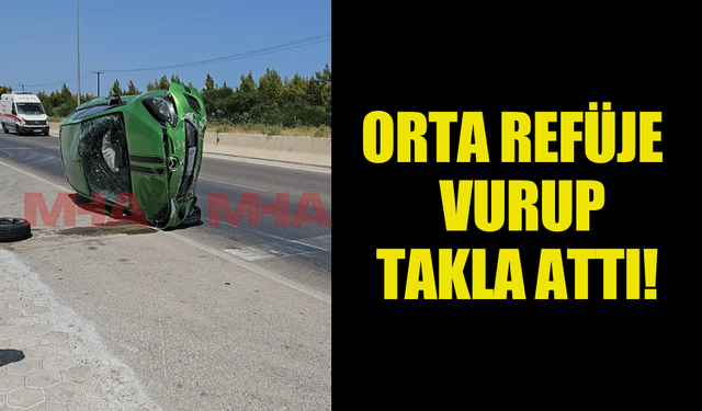 GAZİMAĞUSA'DA BİR ARAÇ ORTA REFÜJE VURUP TAKLA ATTI... BİR YARALI!