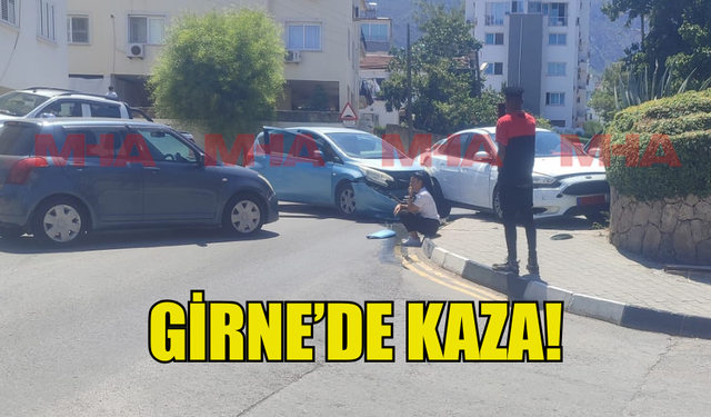 GİRNE'DE YAŞANAN TRAFİK KAZASINDA MADDİ HASAR OLUŞTU