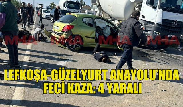 LEFKOŞA-GÜZELYURT YOLU’NDA ARAÇ DEVRİLDİ, 4 YARALI