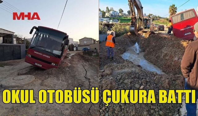 OKUL OTOBÜSÜ KANALİZASYON ÇUKURUNA BATTI!