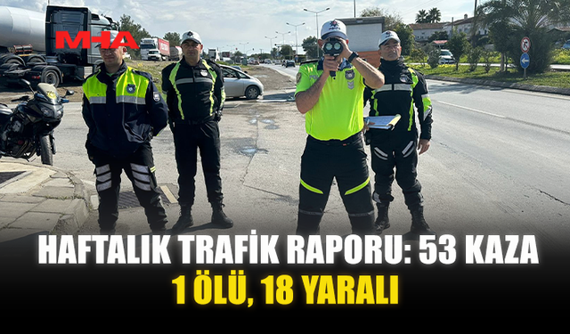 HAFTALIK TRAFİK RAPORU: 53 KAZA, 1 ÖLÜ, 18 YARALI