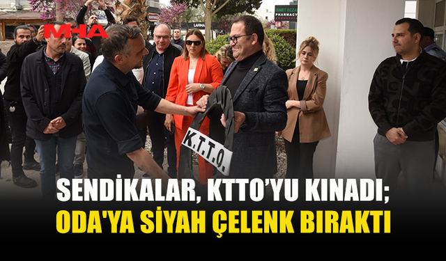 SENDİKALARDAN KTTO ÖNÜNDE PROTESTO: SİYAH ÇELENK BIRAKILDI