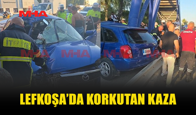 LEFKOŞA’DA KORKUTAN KAZA: BARİYERLERİ AŞIP BETONA VURUP DURABİLDİ