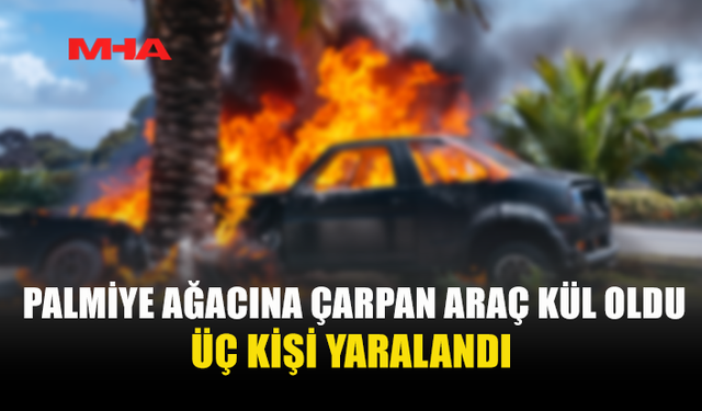 BAFRA GİRİŞİNDE KAZA: AĞACA ÇARPAN ARAÇ ALEV ALDI, 3 YARALI