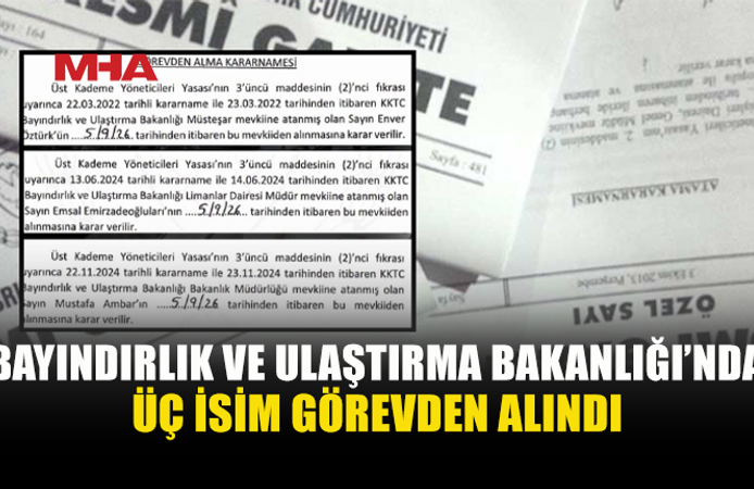 MÜSTEŞAR, BAKANLIK MÜDÜRÜ VE DAİRE MÜDÜRÜ GÖREVDEN ALINDI