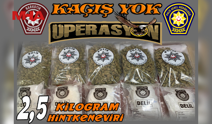 KAÇIŞ YOK OPERASYONU'NDA 2.5 KİLO HİNTKENEVİRİ ELE GEÇİRİLDİ