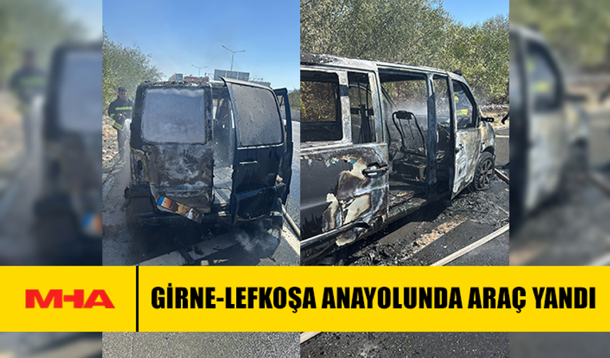 GİRNE-LEFKOŞA ANAYOLUNDA ARAÇ YANDI
