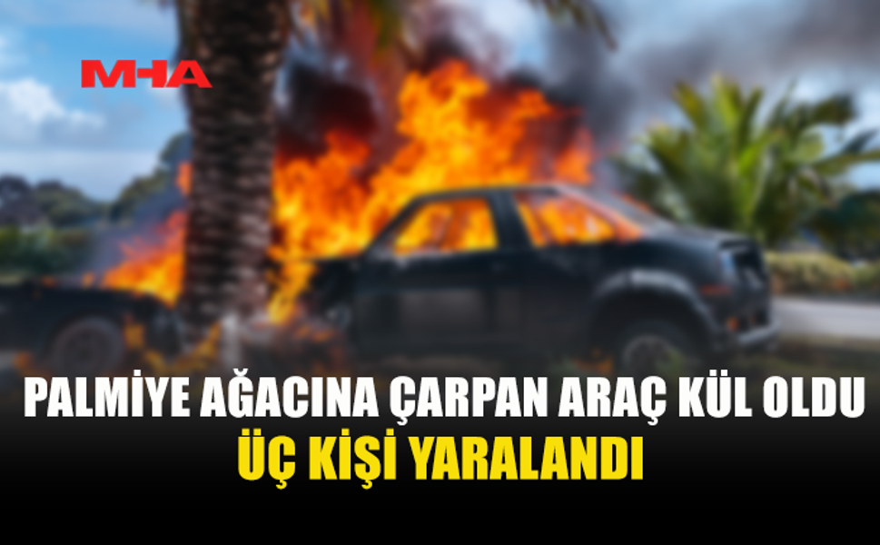 BAFRA GİRİŞİNDE KAZA: AĞACA ÇARPAN ARAÇ ALEV ALDI, 3 YARALI
